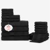 Ample Decor Bathroom Towel Set of 18-4 Hand Towel, 4 Bath Towel, 10 Wash Cloths - Oeko Tex Certified 600 GSM 100% Cotton - High Absorbency Quick Drying, Ideal for Gifting - Black view 1