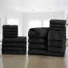 Ample Decor Bathroom Towel Set of 18-4 Hand Towel, 4 Bath Towel, 10 Wash Cloths - Oeko Tex Certified 600 GSM 100% Cotton - High Absorbency Quick Drying, Ideal for Gifting - Black view 2