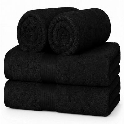 Ample Decor Bathroom Hand Towel 18 X 28 Inch 600 GSM 100% Cotton, Soft Absorbent - 4 Pcs Black