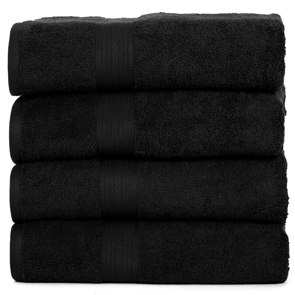 Ample Decor Bath Towels for Bathroom 30 X 54 Inch Soft and Absorbent 100% Cotton 600 GSM- 4pcs Black