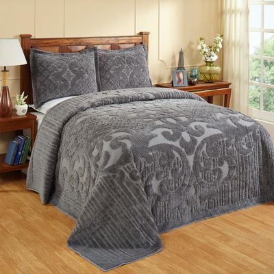 Better Trends Chenille Bedspreads King Size, Gray 100% Cotton Chenille Medallion Design Tufted Bedding Coverlet Soft Lightweight, 120"x110" with 2 King Sham 3 Pieces Set Ashton Collection