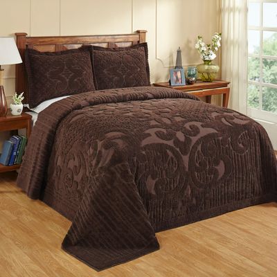 Better Trends Chenille Bedspreads Queen Size, Chocolate 100% Cotton Chenille Medallion Design Tufted Bedding Coverlet Soft Lightweight, 102"x110" with 2 Sham 3 Pieces Set Ashton Collection