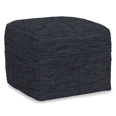 SIMPLIHOME Fredrik Square Pouf - 18 inch Wide Genuine Woven Leather Ottoman in Dark Blue, Boho-Style Footstool or Extra Seating for Living Room or Bedroom with Polystyrene Bead Filling, Assembled