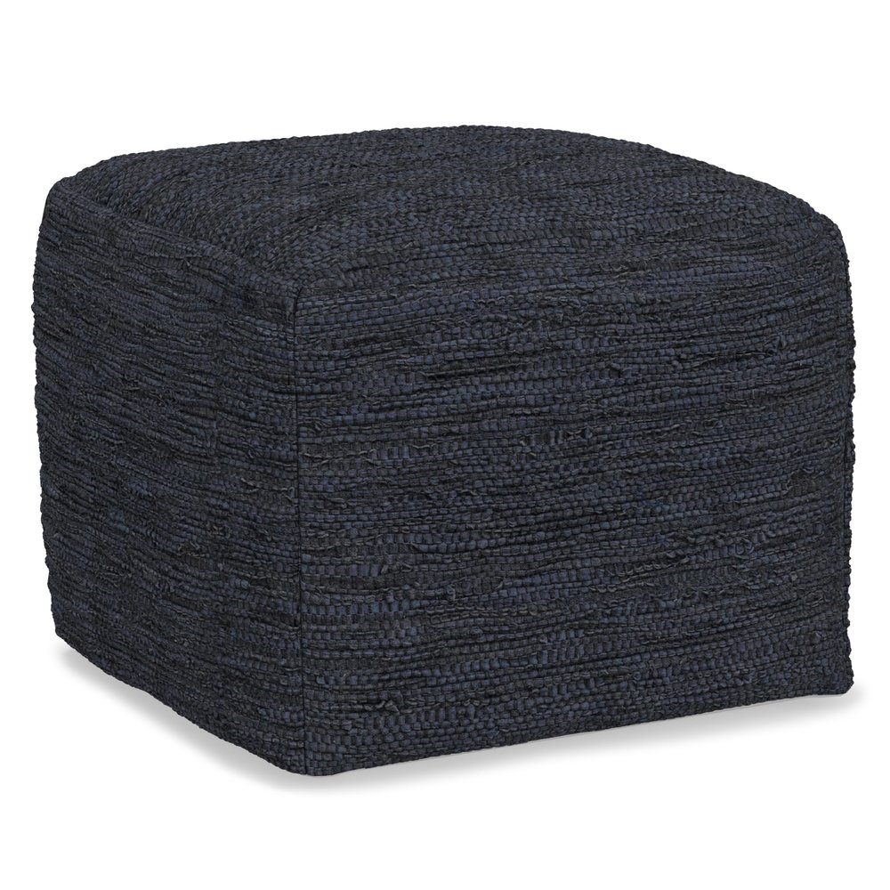 SIMPLIHOME Fredrik Square Pouf - 18 inch Wide Genuine Woven Leather Ottoman in Dark Blue, Boho-Style Footstool or Extra Seating for Living Room or Bedroom with Polystyrene Bead Filling, Assembled