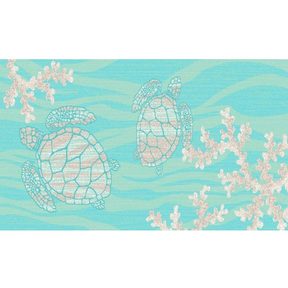 Seaside Turtle Coral Accent Rug, 20"x44", Turquoise