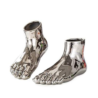 Ceramic Joe Creative Foot Ceramic vase Ornament Home Bedroom Living Room Simple Decorative Crafts (Silver(Pair)
