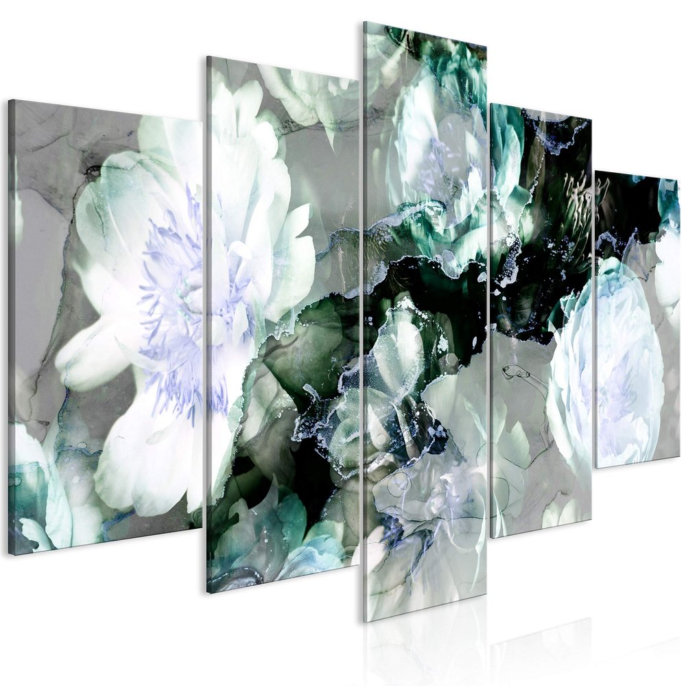 artgeist Textured Canvas Wall Art Abstract 80x40 in - 5pcs Painting Canvas Prints Picture Artwork Image Framed Contemporary Modern Photo Wall Home Flowers Peony Nature b-C-0740-b-o