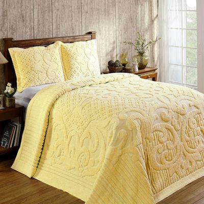 Better Trends Chenille Bedspreads Twin Size, Yellow 100% Cotton Chenille Medallion Design Tufted Bedding Coverlet Soft Lightweight, 96"x110" with 1 PC Sham 2 Pieces Set Ashton Collection