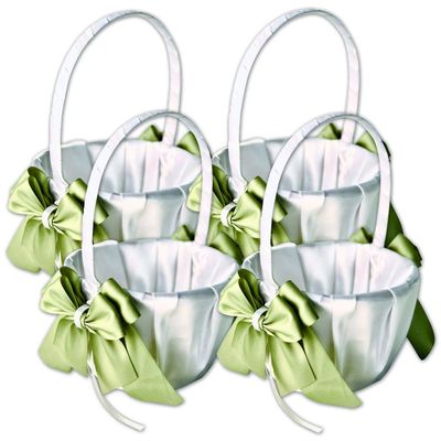 Alex Emotions Ivory Flower Girl Basket and Ring Bearer Pillow Set Wedding Basket and Ring Pillow Set | Handmade Wedding Pillow and Basket, Ivory and Sage Green, 4 Baskets