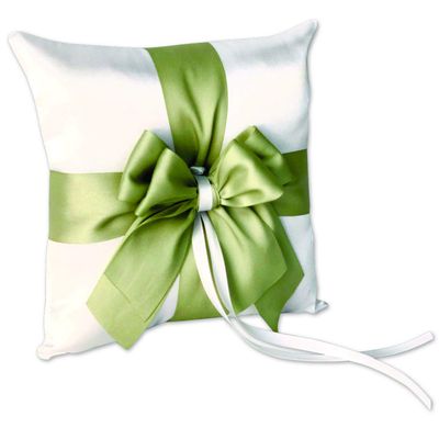 Alex Emotions Ivory Flower Girl Basket and Ring Bearer Pillow Set Wedding Basket and Ring Pillow Set | Handmade Wedding Pillow and Basket, Ivory and Sage Green, 1 Pillow