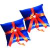 Alex Emotions Ivory Flower Girl Basket and Ring Bearer Pillow Set Wedding Basket and Ring Pillow Set | Handmade Wedding Pillow and Basket, Royal Blue and Orange, 2 Pillows view 1