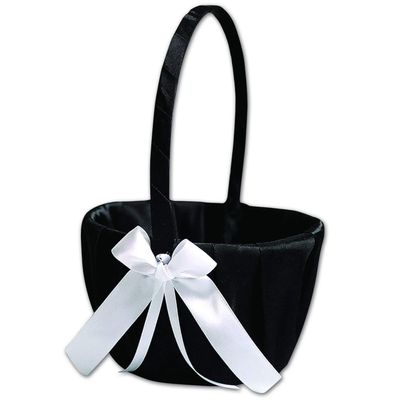 Alex Emotions Ivory Flower Girl Basket and Ring Bearer Pillow Set Wedding Basket and Ring Pillow Set | Handmade Wedding Pillow and Basket, Black and White, 1 Basket