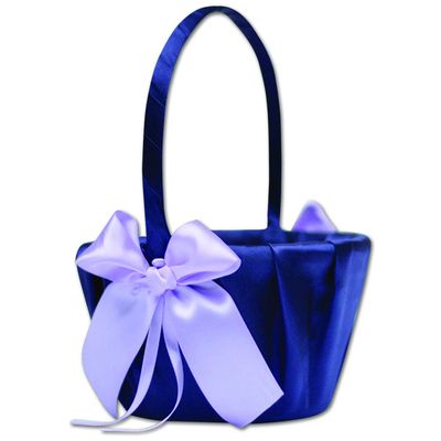 Alex Emotions Ivory Flower Girl Basket and Ring Bearer Pillow Set Wedding Basket and Ring Pillow Set | Handmade Wedding Pillow and Basket, Navy Blue and Violet, 1 Basket