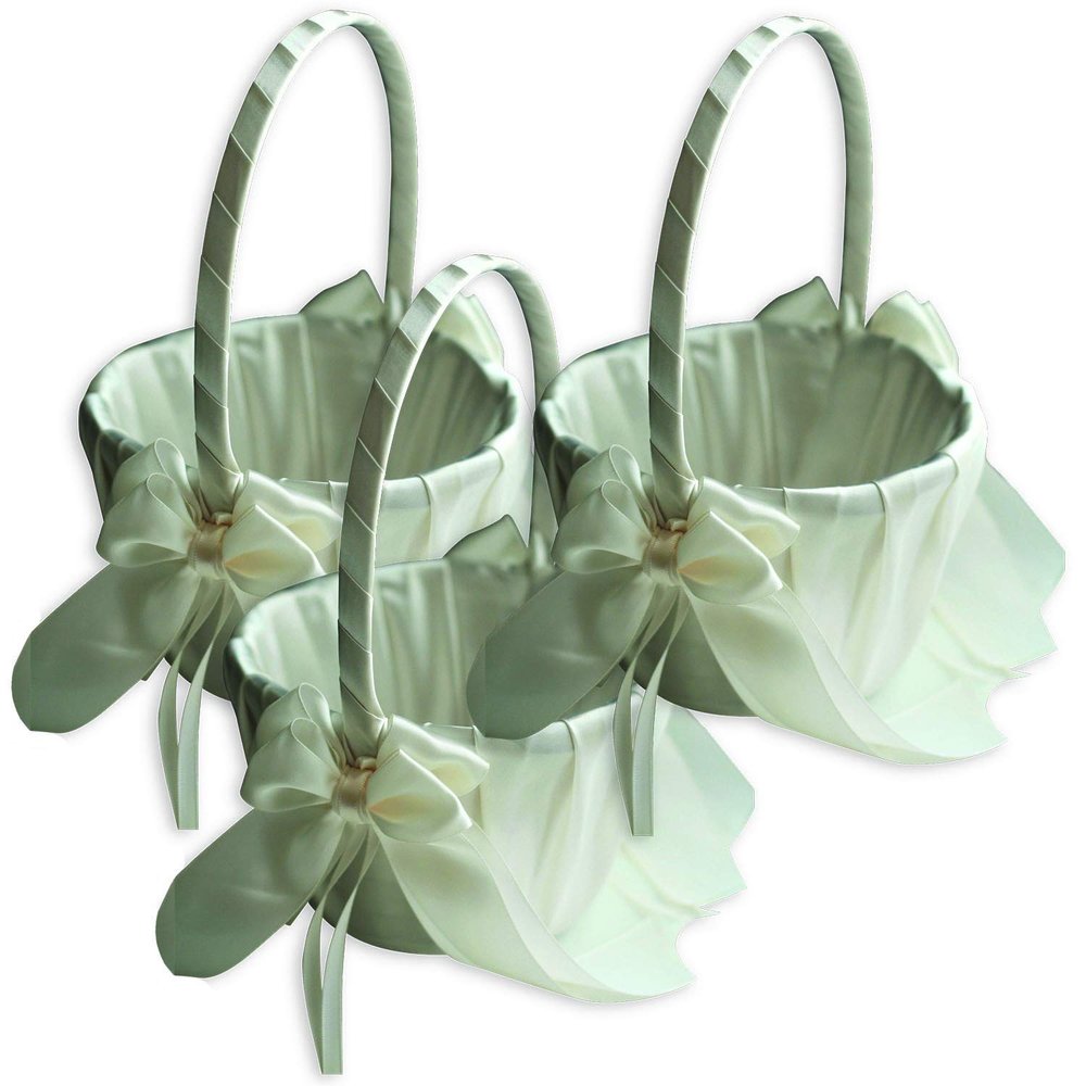 Alex Emotions Ivory Flower Girl Basket and Ring Bearer Pillow Set Wedding Basket and Ring Pillow Set | Handmade Wedding Pillow and Basket, Ivory, 3 Baskets
