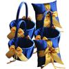 Alex Emotions Ivory Flower Girl Basket and Ring Bearer Pillow Set Wedding Basket and Ring Pillow Set | Handmade Wedding Pillow and Basket, Navy Blue and Gold, 2 Pillows + 3 Baskets view 1