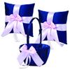 Alex Emotions Ivory Flower Girl Basket and Ring Bearer Pillow Set Wedding Basket and Ring Pillow Set | Handmade Wedding Pillow and Basket, Navy Blue and Blush Pink, 2 Pillows + 1 Basket view 1