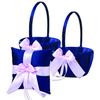 Alex Emotions Ivory Flower Girl Basket and Ring Bearer Pillow Set Wedding Basket and Ring Pillow Set | Handmade Wedding Pillow and Basket, Navy Blue and Blush Pink, 1 Pillow + 2 Baskets view 1