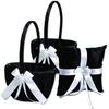 Alex Emotions Ivory Flower Girl Basket and Ring Bearer Pillow Set Wedding Basket and Ring Pillow Set | Handmade Wedding Pillow and Basket, Black and White, 1 Pillow + 2 Baskets view 1