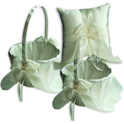 Alex Emotions Ivory Flower Girl Basket and Ring Bearer Pillow Set Wedding Basket and Ring Pillow Set | Handmade Wedding Pillow and Basket, Ivory, 1 Pillow + 2 Baskets
