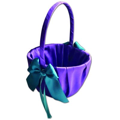 Alex Emotions Ivory Flower Girl Basket and Ring Bearer Pillow Set Wedding Basket and Ring Pillow Set | Handmade Wedding Pillow and Basket, Purple and Teal, 1 Basket