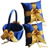 Alex Emotions Ivory Flower Girl Basket and Ring Bearer Pillow Set Wedding Basket and Ring Pillow Set | Handmade Wedding Pillow and Basket, Navy Blue and Gold, 2 Pillows + 1 Basket view 1