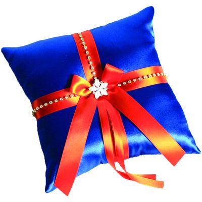 Alex Emotions Ivory Flower Girl Basket and Ring Bearer Pillow Set Wedding Basket and Ring Pillow Set | Handmade Wedding Pillow and Basket, Royal Blue and Orange, 1 Pillow