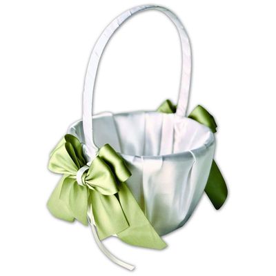 Alex Emotions Ivory Flower Girl Basket and Ring Bearer Pillow Set Wedding Basket and Ring Pillow Set | Handmade Wedding Pillow and Basket, Ivory and Sage Green, 1 Basket