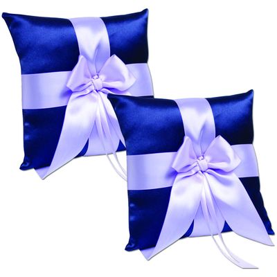 Alex Emotions Ivory Flower Girl Basket and Ring Bearer Pillow Set Wedding Basket and Ring Pillow Set | Handmade Wedding Pillow and Basket, Navy Blue and Violet, 2 Pillows