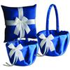 Alex Emotions Ivory Flower Girl Basket and Ring Bearer Pillow Set Wedding Basket and Ring Pillow Set | Handmade Wedding Pillow and Basket, Royal Blue and White, 1 Pillow + 2 Baskets view 1