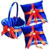 Alex Emotions Ivory Flower Girl Basket and Ring Bearer Pillow Set Wedding Basket and Ring Pillow Set | Handmade Wedding Pillow and Basket, Royal Blue and Orange, 2 Pillows + 1 Basket view 1