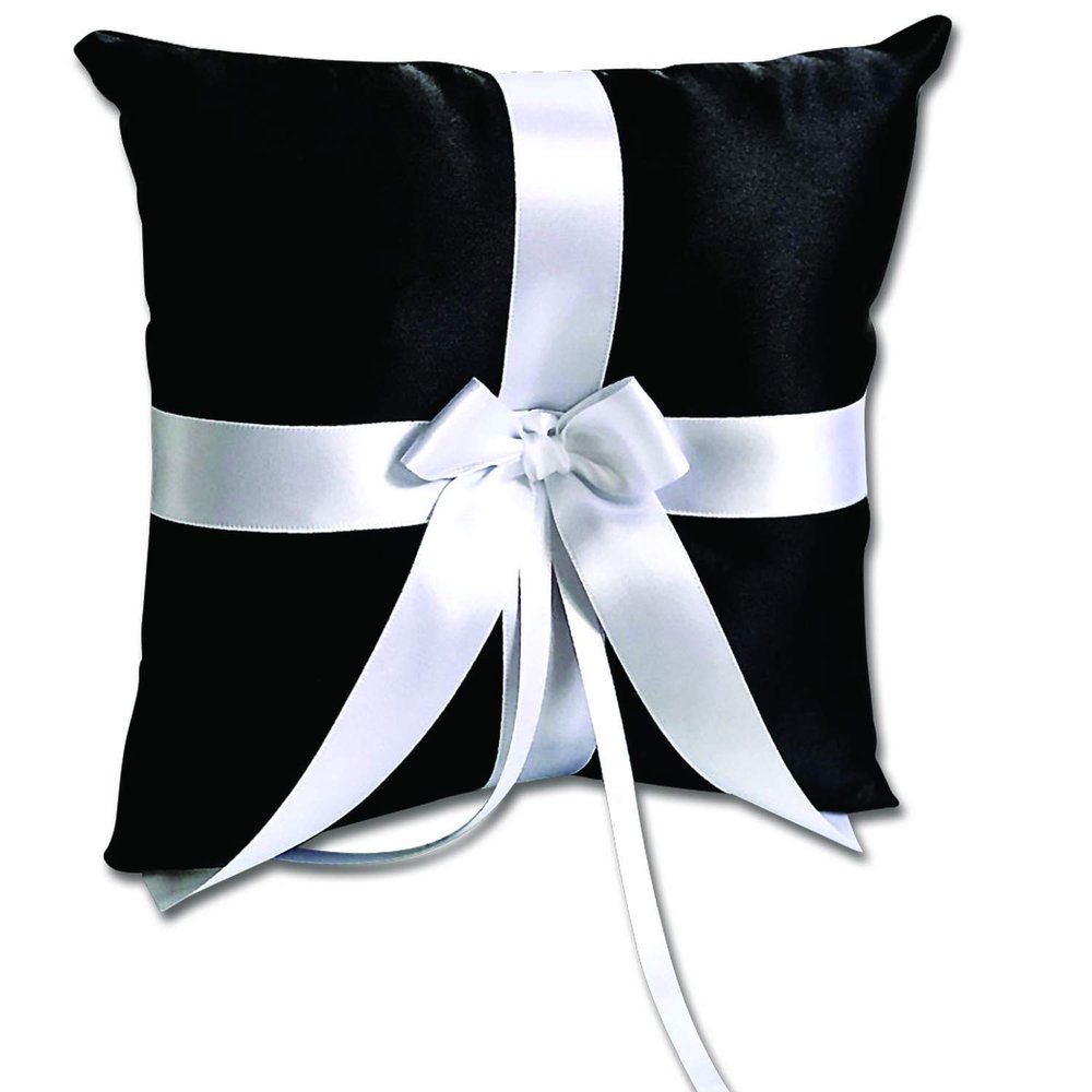 Alex Emotions Ivory Flower Girl Basket and Ring Bearer Pillow Set Wedding Basket and Ring Pillow Set | Handmade Wedding Pillow and Basket, Black and White, 1 Pillow