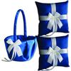 Alex Emotions Ivory Flower Girl Basket and Ring Bearer Pillow Set Wedding Basket and Ring Pillow Set | Handmade Wedding Pillow and Basket, Royal Blue and White, 2 Pillows + 1 Basket view 1