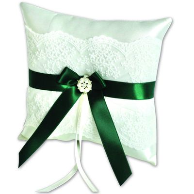 Alex Emotions Ivory Flower Girl Basket and Ring Bearer Pillow Set Wedding Basket and Ring Pillow Set | Handmade Wedding Pillow and Basket, Ivory and Hunter Green, 1 Pillow