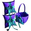 Alex Emotions Ivory Flower Girl Basket and Ring Bearer Pillow Set Wedding Basket and Ring Pillow Set | Handmade Wedding Pillow and Basket, Purple and Teal, 2 Pillows + 1 Basket view 1