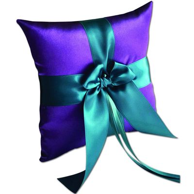 Alex Emotions Ivory Flower Girl Basket and Ring Bearer Pillow Set Wedding Basket and Ring Pillow Set | Handmade Wedding Pillow and Basket, Purple and Teal, 1 Pillow