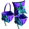 Alex Emotions Ivory Flower Girl Basket and Ring Bearer Pillow Set Wedding Basket and Ring Pillow Set | Handmade Wedding Pillow and Basket, Purple and Teal, 1 Pillow + 2 Baskets view 1