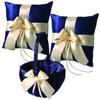 Alex Emotions Ivory Flower Girl Basket and Ring Bearer Pillow Set Wedding Basket and Ring Pillow Set | Handmade Wedding Pillow and Basket, Navy Blue and Ivory, 2 Pillows + 1 Basket view 1