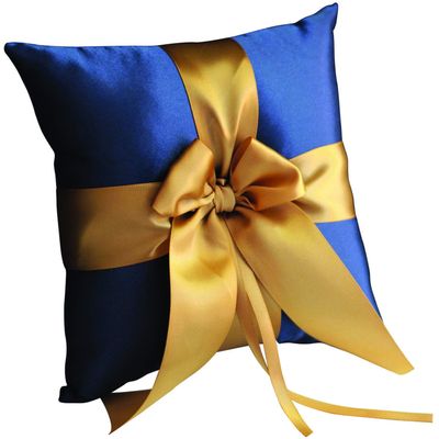 Alex Emotions Ivory Flower Girl Basket and Ring Bearer Pillow Set Wedding Basket and Ring Pillow Set | Handmade Wedding Pillow and Basket, Navy Blue and Gold, 1 Pillow