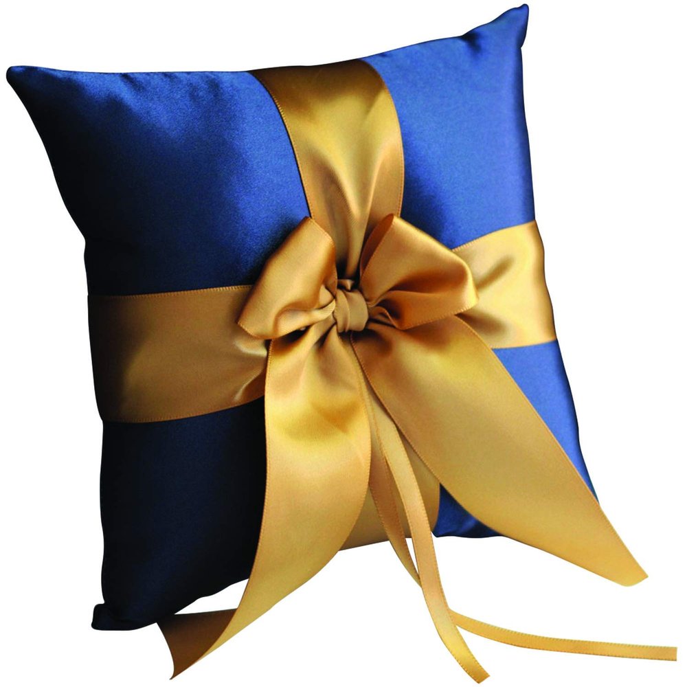 Alex Emotions Ivory Flower Girl Basket and Ring Bearer Pillow Set Wedding Basket and Ring Pillow Set | Handmade Wedding Pillow and Basket, Navy Blue and Gold, 1 Pillow