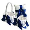 Alex Emotions Ivory Flower Girl Basket and Ring Bearer Pillow Set Wedding Basket and Ring Pillow Set | Handmade Wedding Pillow and Basket, Ivory and Navy Blue, 1 Pillow + 2 Baskets view 1