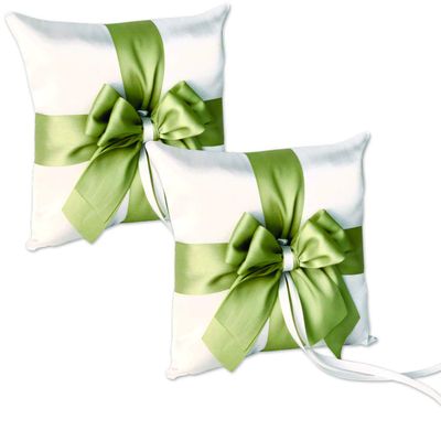 Alex Emotions Ivory Flower Girl Basket and Ring Bearer Pillow Set Wedding Basket and Ring Pillow Set | Handmade Wedding Pillow and Basket, Ivory and Sage Green, 2 Pillows