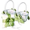 Alex Emotions Ivory Flower Girl Basket and Ring Bearer Pillow Set Wedding Basket and Ring Pillow Set | Handmade Wedding Pillow and Basket, Ivory and Sage Green, 1 Pillow + 2 Baskets view 1