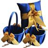 Alex Emotions Ivory Flower Girl Basket and Ring Bearer Pillow Set Wedding Basket and Ring Pillow Set | Handmade Wedding Pillow and Basket, Navy Blue and Gold, 1 Pillow + 2 Baskets view 1