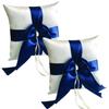 Alex Emotions Ivory Flower Girl Basket and Ring Bearer Pillow Set Wedding Basket and Ring Pillow Set | Handmade Wedding Pillow and Basket, Ivory and Navy Blue, 2 Pillows view 1