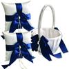 Alex Emotions Ivory Flower Girl Basket and Ring Bearer Pillow Set Wedding Basket and Ring Pillow Set | Handmade Wedding Pillow and Basket, Ivory and Navy Blue, 2 Pillows + 1 Basket view 1