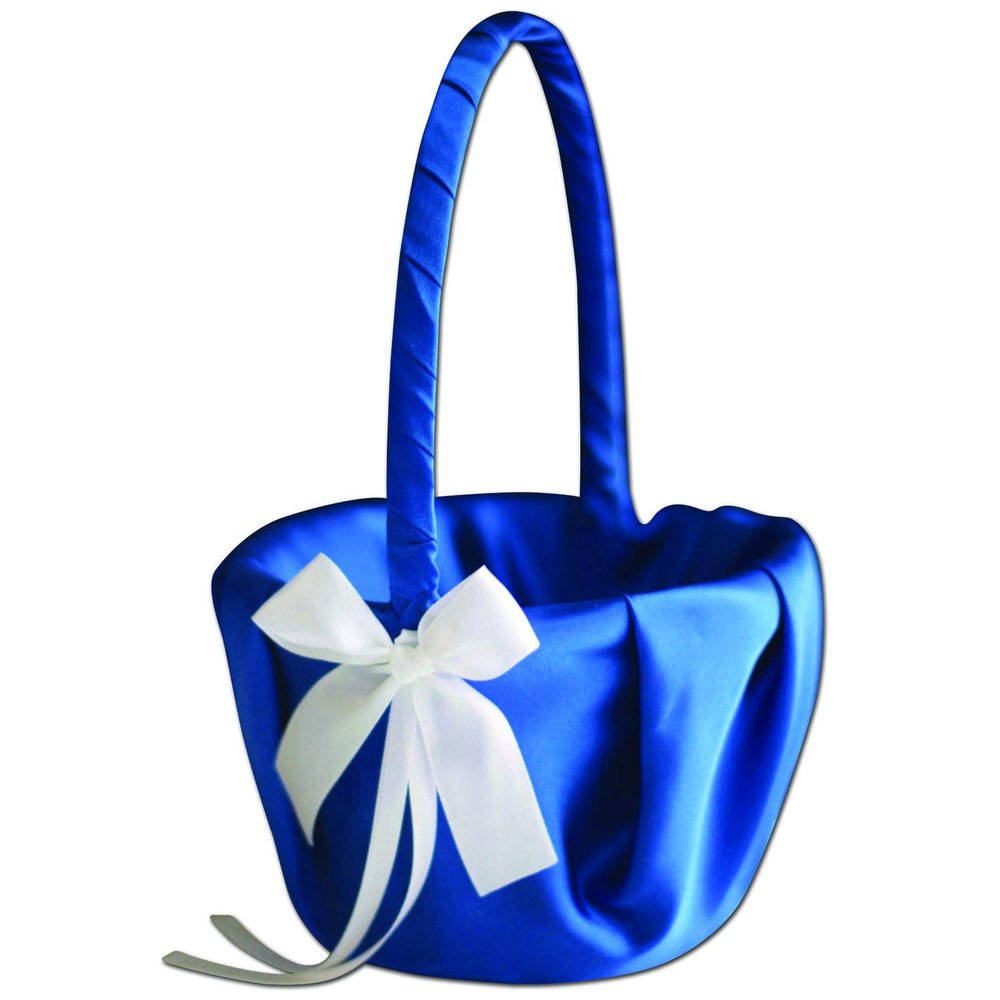 Alex Emotions Ivory Flower Girl Basket and Ring Bearer Pillow Set Wedding Basket and Ring Pillow Set | Handmade Wedding Pillow and Basket, Royal Blue and White, 1 Basket
