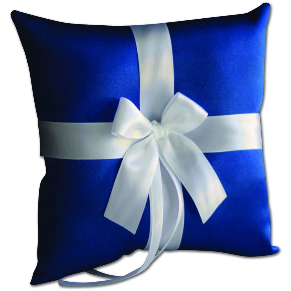Alex Emotions Ivory Flower Girl Basket and Ring Bearer Pillow Set Wedding Basket and Ring Pillow Set | Handmade Wedding Pillow and Basket, Royal Blue and White, 1 Pillow