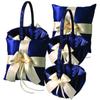 Alex Emotions Ivory Flower Girl Basket and Ring Bearer Pillow Set Wedding Basket and Ring Pillow Set | Handmade Wedding Pillow and Basket, Navy Blue and Ivory, 2 Pillows + 3 Baskets view 1