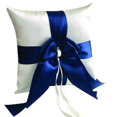 Alex Emotions Ivory Flower Girl Basket and Ring Bearer Pillow Set Wedding Basket and Ring Pillow Set | Handmade Wedding Pillow and Basket, Ivory and Navy Blue, 1 Pillow
