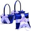 Alex Emotions Ivory Flower Girl Basket and Ring Bearer Pillow Set Wedding Basket and Ring Pillow Set | Handmade Wedding Pillow and Basket, Navy Blue and Violet, 1 Pillow + 2 Baskets view 1